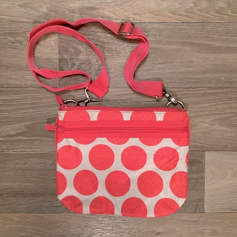Thirty-one hot pink polka dot mini crossbody purse